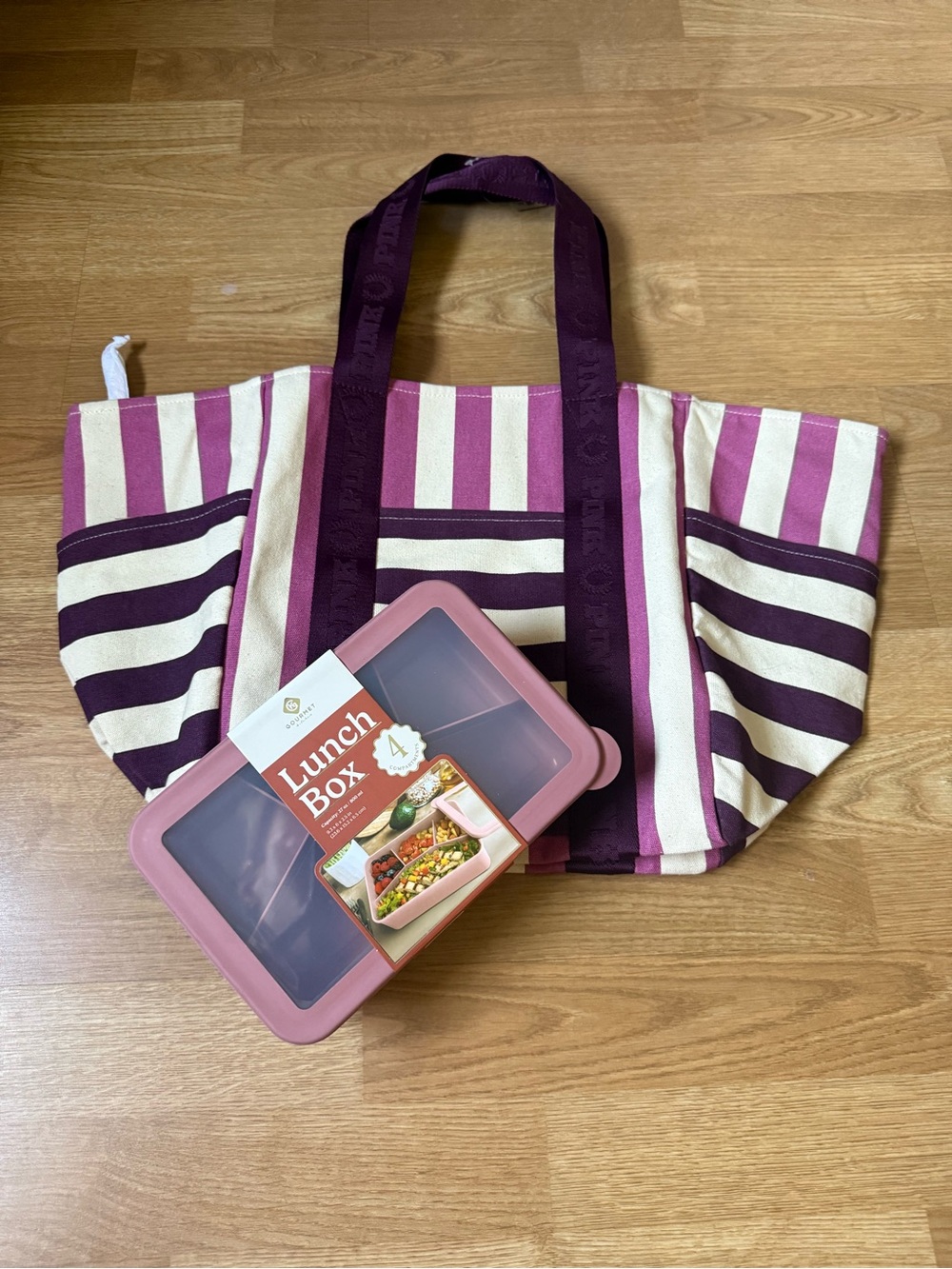 Purple Striped Canvas Tote & Lunch Box